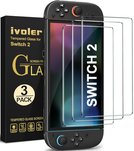ivoler Pack de 3 Verre Trempé Compatible avec Nintendo Switch 2 Model 2025, Film de Protection d’écran - 9H Glass - Anti Rayures - Sans Bulles