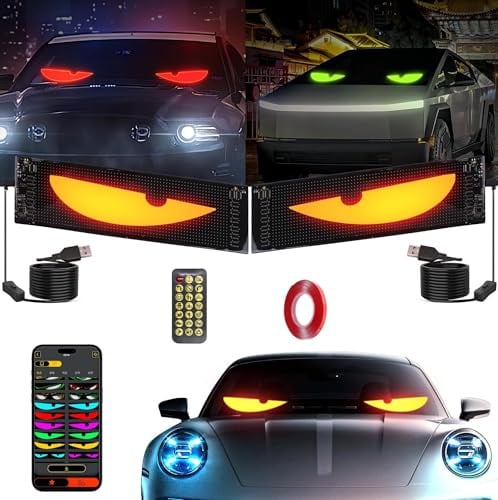 Lysliv Devil Eyes Light for Trucks, Devil Eyes Car Lights, Colorful Led Lights Soft Screen for Car Windows, Flexible LED Screen, DIY Dynamic LED Smart Colorful Eye Lamp (1, 2.8 * 6.8in)