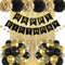 Geburtstagsdeko Schwarz Gold, Geburtstag Party Deko Schwarz Gold Luftballons, Happy Birthday Banner,Lametta Vorhang Goldene, Pompons für Männer Frauen 18-60.Geburtstag Party Dekoration