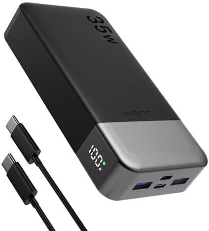 JUOVI 20000mAh Power Bank Portable Charger, 35W PD 3.0 QC 4.0 Fast Charging Phone Charger With LED Display, Travel Battery Pack 2 USB C 2 USB A Ports for iPhone 16/15/14 Series, Galaxy, iPad