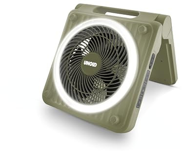 Unold 86516 Standventilator – Solarventilator für Camping | Akku-Solar-Ventilator mit LED-Beleuchtung | 5 Geschwindigkeitsstufen | Bis zu 24h Laufzeit | 5000 mAh Batterie | Grün