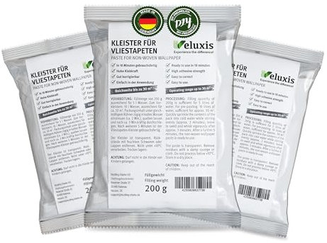 Veluxis® Vliestapetenkleister, Tapetenkleber – Kleister Vliestapete, gebrauchsfertig in 10 Min, STARKE KLEBKRAFT, 1 Beutel reicht für 30 m², fleckenfrei & korrigierbar (3er Set)