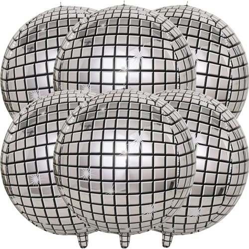 6 Stück Discokugel Luftballons, 22 Zoll Groß 4D Rund Folienballons Helium Folie Ballons für Geburtstags Baby Shower Hochzeits Karneval Party Dekoration