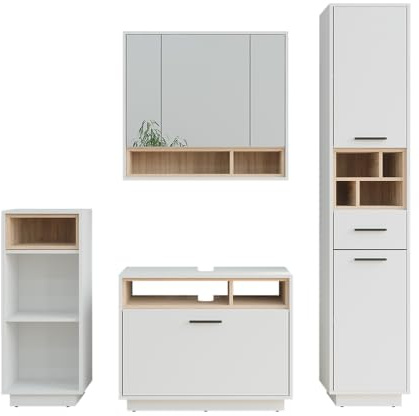 Vicco Badmöbel-Set Beatrice, Weiß/Sonoma, 80 cm