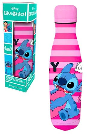 Disney Stitch Bouteille Réutilisable en Acier Inoxydable pour Filles, Motif Stitch et Angel, Capacité de 500 ml | Rose