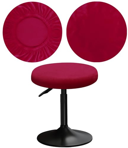 YINGAYOU Hockerbezug Rund 30-40 cm Bezug Hocker Rund Samt Luxuriöser Stoff Waschbar Dehnbar Wunderschöne Farbe für Runde und Eckige Hocker (1, Burgunderrot)