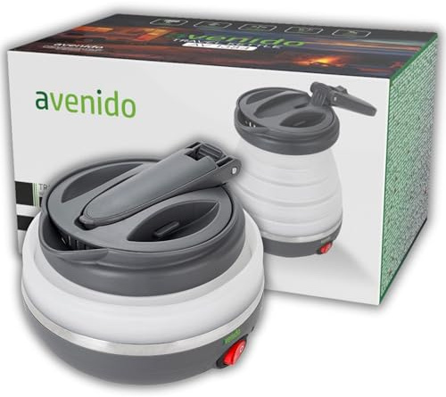 avenido Reise Wasserkocher Faltbar Elektrisch 0,6L Silikon 750W Mit Tasche – Camping Wasserkocher Klein Grau - Touristik-wsserkocher