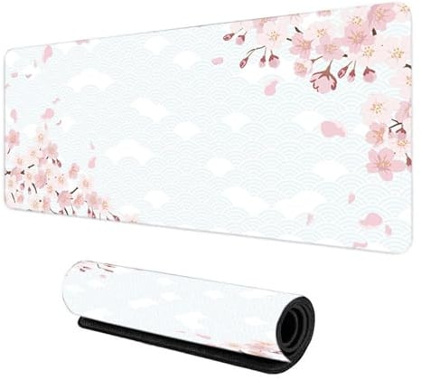 Gaming Mauspad XXL 900 x 400 mm, Rutschfeste Schreibtischunterlage für Büro, Schreibtischunterlage Mädchen, Sakura Maus Pad für PC, MacBook, Laptop (Weiß 90 x 40 cm)