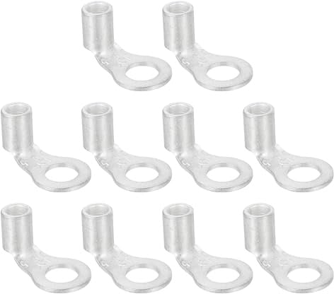 sourcing map 3/16 Copper Wire Lugs, 90 Degree Bent 0.13 Inner Dia. Battery Cable Ends Battery Lugs Ring Terminals Connectors Bare Copper Eyelet for Marine Electrical Supplies (Silver, 10Pcs)