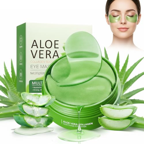 60 Pièces Patch Yeux Anti Cernes, Masque Aloe Vera Collagène pour Contour des Yeux, Hydratant, Raffermissant, Éclaircit Cernes et Réduit Poches, Effet Rafraîchissant et Confortable,80g
