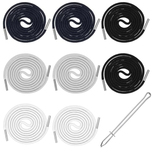 LIQWEI 8 Stück Kordel Für Jogginghose, Kordel für Hoodie Mit Durchziehnadel Hosenbänder 140cm Ersatz Kordelzüge Kapuzenband (Schwarz, Weiß, Grau, Marineblau)