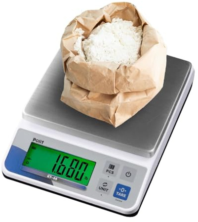 Polit Digital Kitchen Scales, 0.1g High Precision Food Scales, 3kg/6.6lb | Stainless Steel Top, LCD Display, Battery or Plug-In Power, 5 Weighing Units, Baking, Farming & Shipping Use