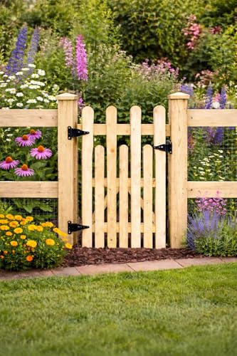 Wooden Garden up and Down Picket Gate Pressure Treated Timber Pedestrian Fence Gate, Outdoor Wooden Garden Gate with Picket Design (90cm Hight x 60cm Wide x 5cm Deep)