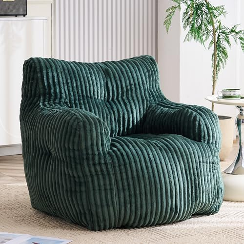 phosir Sitzsack 100x94x70 cm Grün – XXL-Sitzsack mit Memoryschaum und Cordbezug – als Sitzsessel oder Loungesofa für Wohnzimmer und Jugendzimmer – belastbar bis 110 kg