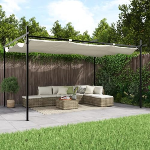 mzdioop Pergola con tetto scorrevole, color crema, in acciaio verniciato a polvere e alluminio, 395 x 292 x 230 cm, tenda da giardino con protezione UV e ombra, per giardino, terrazza, feste, barbecue