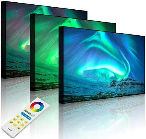 Lightbox-Multicolor | Leuchtendes LED Bild | Nordlichter über Island | 60x40 cm | Front Lighted