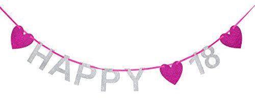 Oblique-Unique® Happy 18 Girlande - Silber Pink Glitzernd - Geburtstag Birthday Dekoration