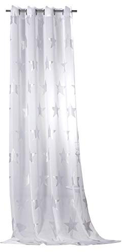 heimtexland Ösenschal Vorhang mit Silberdruck Sterne 245x140 cm in weiß Silber Voile Transparent mit schönem Fall Maritim Stern Gardine Typ566