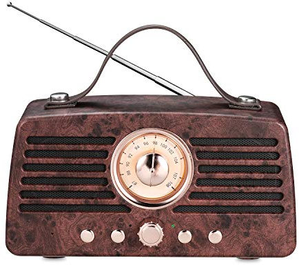 Retro Bluetooth-Lautsprecher, Tragbarer Kabelloser Aurtec-Lautsprecher Bluetooth 4.2 mit Radio FM, Stereo-Lautsprecher für den Heimgebrauch im Freien mit leistungsstarkem Sound und Subwoofer, Braun