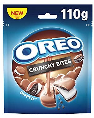Oreo Crunchy Bites Dipped, Crujientes Galletas de Chocolate Rellenas de Crema de Vainilla con una Cobertura Sabor a Chocolate con Leche, Paquete de 110 g