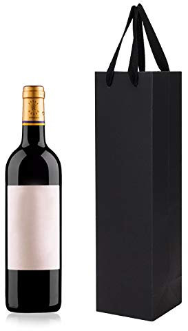 Lot de 10 Sacs Cadeaux Vin Sac à Vin en Papier Kraft avec Solides Poignées Élégant Pochettes Cadeaux pour Vin Champagne Vin Mousseux Sac Bouteille Rouge Noir Cadeau de Noël M Noir