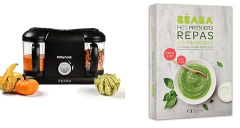 BÉABA Babycook Duo, Robot Bébé 4 en 1 Mixeur-cuiseur, Noir + Livre de Recettes Bébé Mes Premiers Repas avec Babycook
