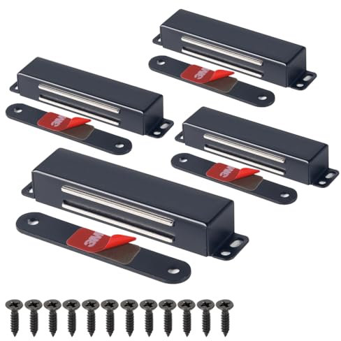 Mousike Magnetic Door Catch Heavy Duty 40KG Stainless Steel Door Magnets with Strong Magnetic for Kitchen Cupboard Wardrobe Closet Cabinet Door Latch (Black 4 Pack)