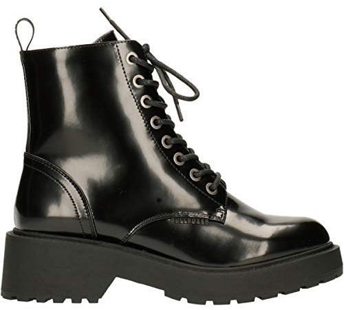 BULLBOXER Damen Stiefel, Frauen Schnürstiefel,Boots,Combat Boots,Schnürung, Boots Combat schnürung Freizeit,Schwarz,37 EU / 4 UK