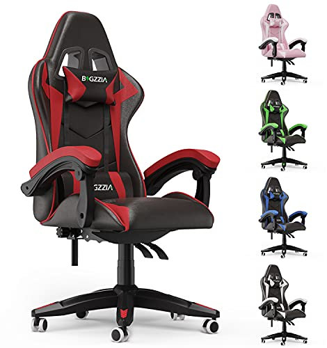 bigzzia Silla Gaming, Silla de Juegos, Silla de Oficina, Silla de Ordenador, Silla giratoria Resistente, diseño ergonómico con cojín y Respaldo reclinable (Red)
