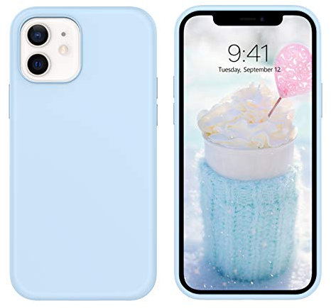 DUEDUE Silicone Case for iPhone 12/12 Pro, Liquid Silicone Soft Gel Rubber Shockproof Protective Case, Wireless Charging Compatible, Blue