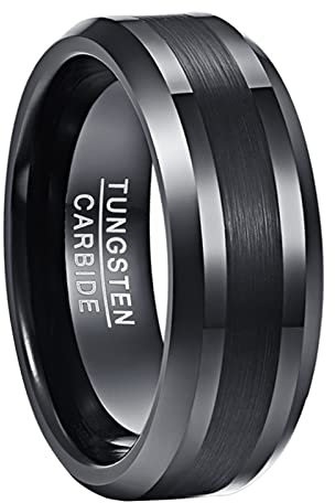 NUNCAD Ring Schwarz Herren/Damen 8mm Matt Gebürstet aus Wolfram, Fashion Ring Unisex für Lifestyle, Geschenk und Alltag, Größe 70