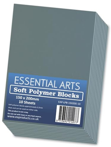 Double Sided Soft Lino Polymer Blocks 150 x 200mm Pack of 10 – 3.2mm Thick Super Soft Printing Sheets for Carving Art and Craft – by Essential Arts
