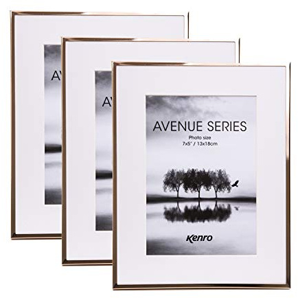 Kenro Box of 3 Avenue Rose Gold Photo Frame 10x12 Inch / 25x30cm with White Mat for 8x10 Inch / 20x25cm - AVE2025RG