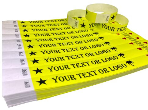 2000 Neongelb Individuell Bedruckte Tyvek-Armbänder mit Ihrem Personalisierten Text/Logo für veranstaltungen, Partys, Festivals, ID