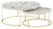 FineBuy Couchtisch 2er Set Weiß Marmor Optik Sofatisch Rund Modern, Beistelltisch 2-teilig Metall, Runde Wohnzimmertische, Design Satztische