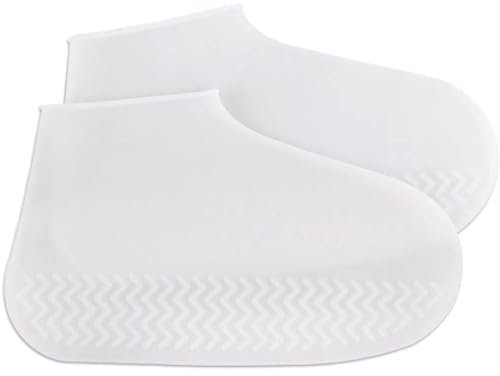Silikon Regenüberschuhe, Regen Schuhüberzieher, Renschutz Schuhe, Wiederverwendbare Wasserdichte Überschuhe mit Antirutschsohle für Regen Schneetag Wüstenstrand Schlammige Straßen, Weiß