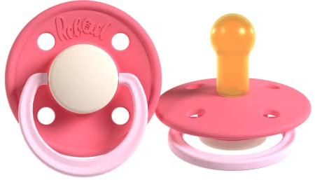 Rebael Fashion Schnuller | Naturkautschuk/Latex | Hergestellt in Dänemark | BPA-Frei | Sauger in Kirschform | Hot Pearly Flamingo, Größe 1 (0-6 Monate)