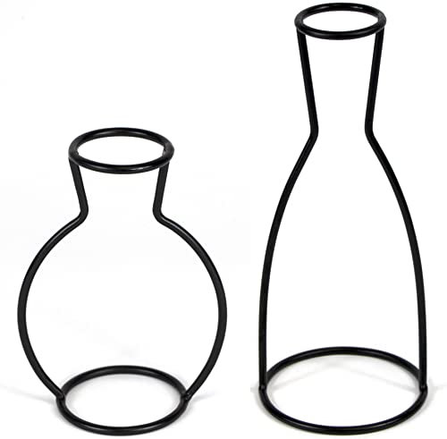 Silhouette Vase Schwarz für Pampasgras 2er Set - Schwarze Umrisse Vasen für Blumen - Geeignet als Grabblumenhalter - Metallrahmen Minimalistische Blumenvase - Stil 1