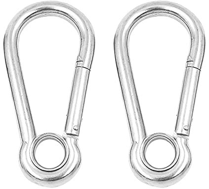 2 PCS Stainless Steel Carabiner Clip, Heavy Duty M5 Small Carabiner Snap Hook for Travel Camping Hammock Hiking Fishing Dog Leash Keychain (Silver)
