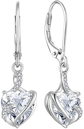 FJ Damen Ohrringe April Geburtsstein 925 Sterling Silber Hängend Ohrringe Unendlichkeit Infinity Schmuck Geschenke für Damen Frauen Mutter Freundin Mama