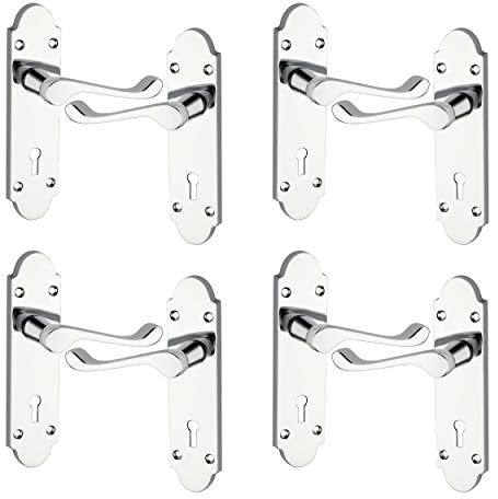 Richmond Lever Handle on Backplate | Standrad Lock Design Door Handle | External/Internal Door Handle | Premium Aluminium & Zinc | Polished Chrome | [4 Packs]