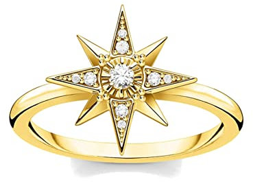 THOMAS SABO Damen Ring Stern Gold 925 Sterlingsilber, 750 Gelbgold Vergoldung TR2299-414-14