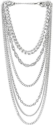 COOLSTEELANDBEYOND Argento Colore Statement Collana Cascata Multi Strati Barbozzale Collegamento Chain Rolo Catena Punk Rock Biker Cool
