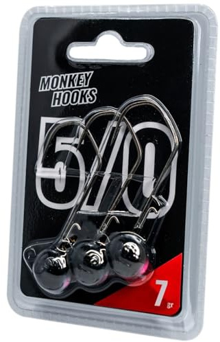 Monkey Lures Hook - 3 Jigköpfe, Größe/Gewicht/Farbe:Gr. 5/0 / 7g / Schwarz