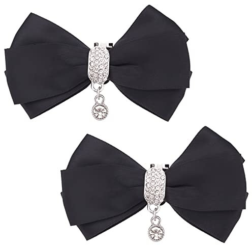 FINGERINSPIRE 2PCS Schleife Schuh Clips (90x50mm, Schwarz) Polyester Bowknot Schuh Charms Dekorative mit Dangle Strass Anhänger, Tasche Kleidung Haar Zubehör für Frauen Mädchen Hochzeit Party