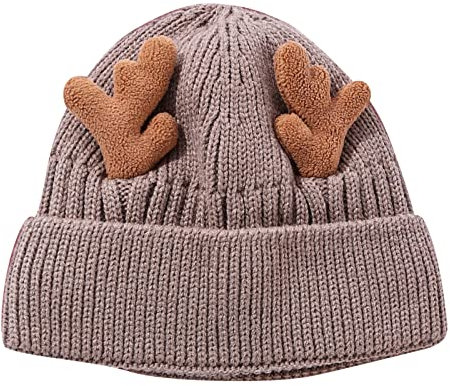 Unbekannt Che Mütze Weihnachtsmütze Herbst und Winter Strickmütze Geweih Plus Samt Warme Strickmütze aus Wolle Männer Mütze
