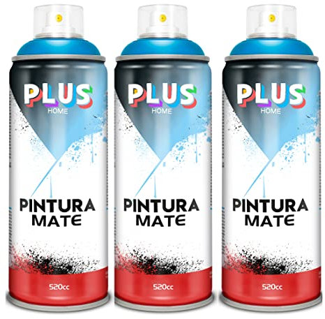 Pintura Spray 520cc para pintar todo tipo de super cies: madera, metal, cartón, tela, piedra, bra de vidrio, plásticos rígidos, etc para bricolaje y DIY.Azul Mediterráneo (Ref:654)(Paquete de 3 )