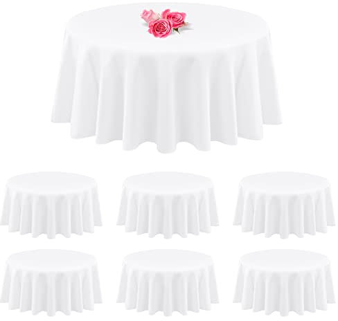 6 Packs Weiß Polyester Runde Tischdecken 90 Zoll Runde Tischtuch Fleck und resistent Falten waschbar Tischdecke für Hochzeit, Partys, Bankett, Buffet Tisch, Urlaub, Abendessen Tische dekorieren