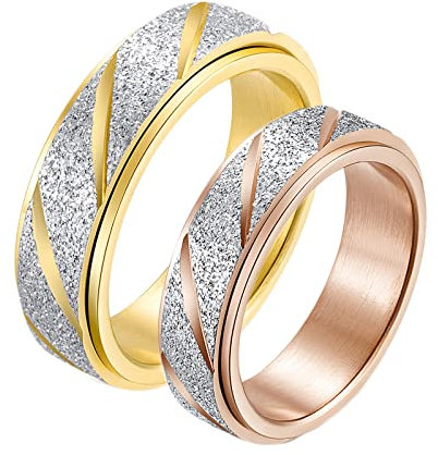 Bishilin Trauringe Paar Edelstahl, Bicolor Bandring Spinner Ring 6MM Matt Damen Gr.62 (19.7) + Herren Gr.57 (18.1), Eheringe Hochzeit Ringe Set