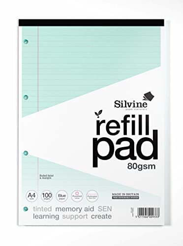 Silvine Schreibblock für Legasthenie, A4, liniert mit Rand, Blau, 100 Seiten